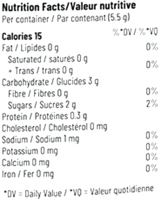 Sour Passion Fruit Soft Chew (Gummies) Nutrition Table