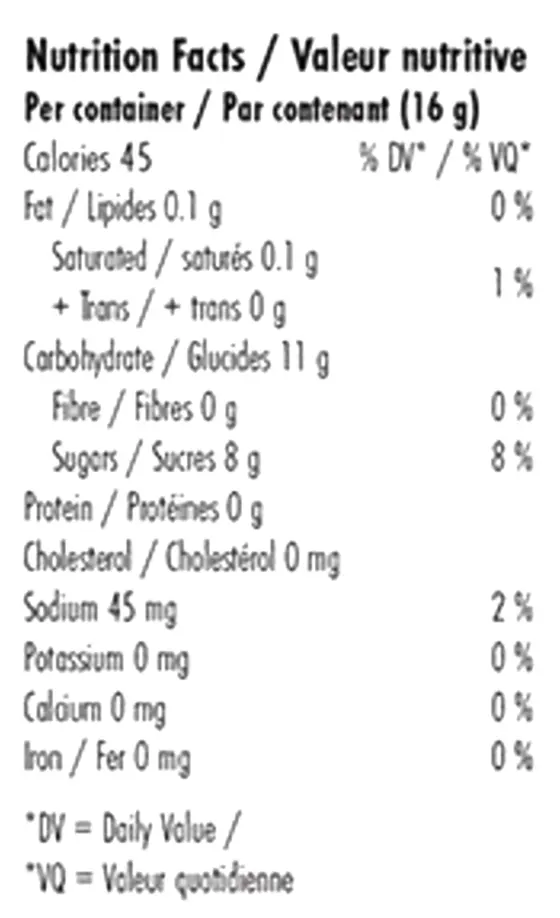 Sour Razzleberry Rapid Soft Chews (Gummies) Nutrition Table