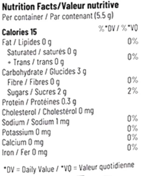 Sour Thimbleberry Soft Chews (Gummies) Nutrition Table