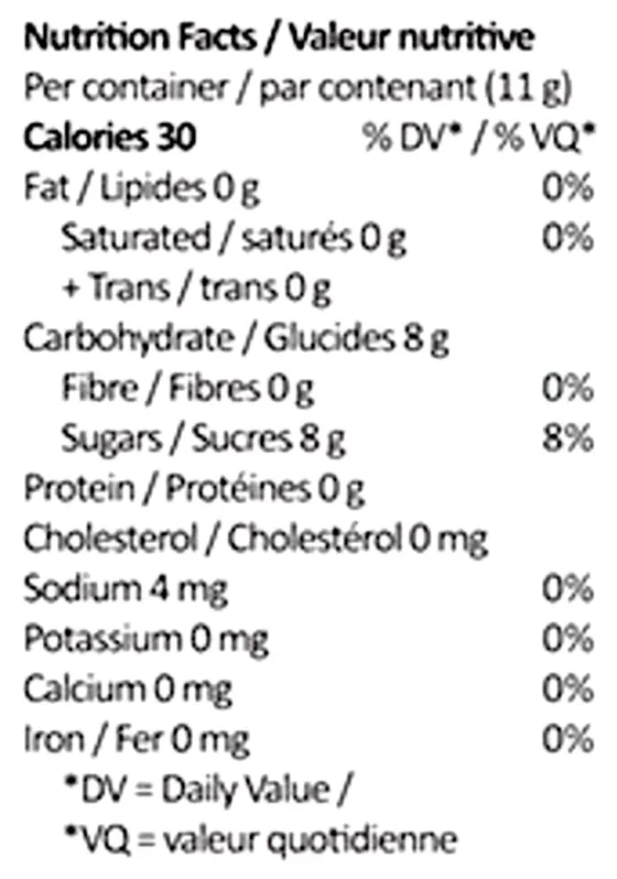 White Nectarine (Gummies) Nutrition Table