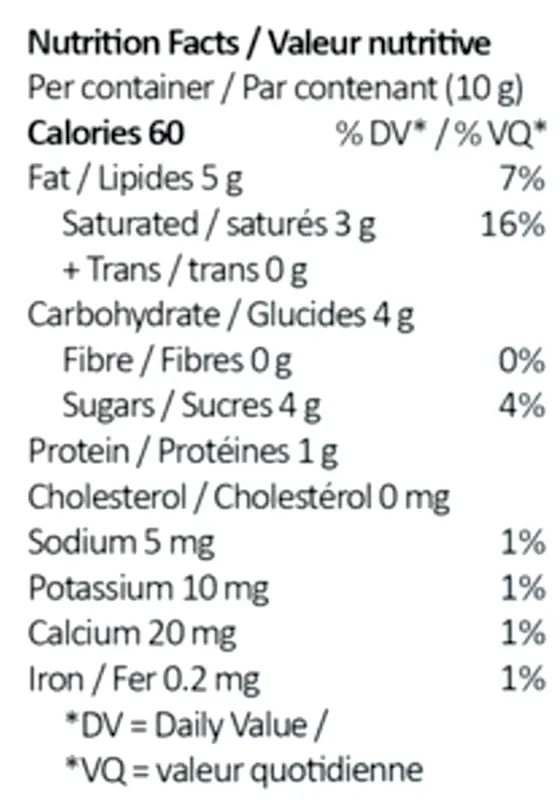 English Toffee Milk 1:10:20 (Chocolates) Nutrition Table