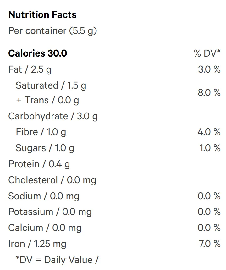 Wild Raspberry THC Organic Dark Chocolate (Chocolates) Nutrition Table