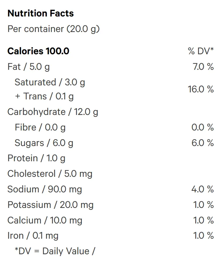 Original Marshmellow Square (Baked Goods) Nutrition Table