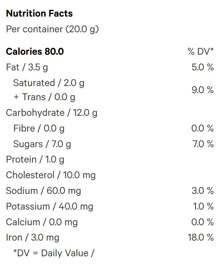 Triple Chocolate 10:10 Cookie (Baked Goods) Nutrition Table