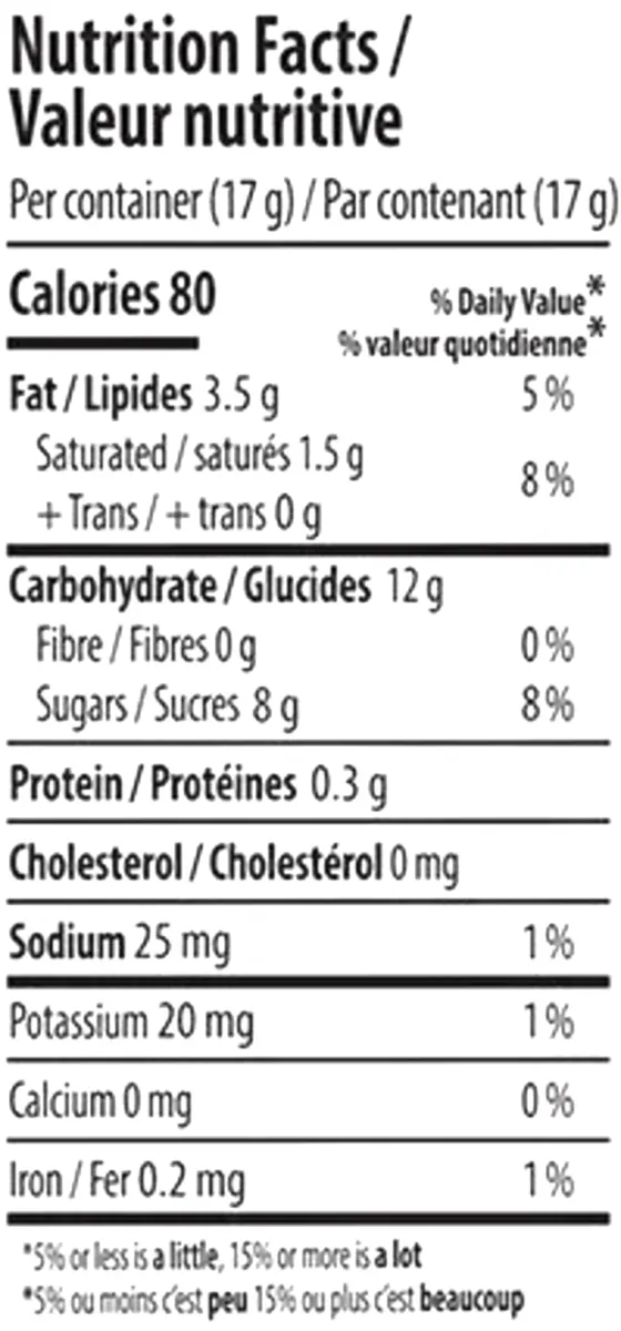 Vanilla Sandwich Cookie (Baked Goods) Nutrition Table