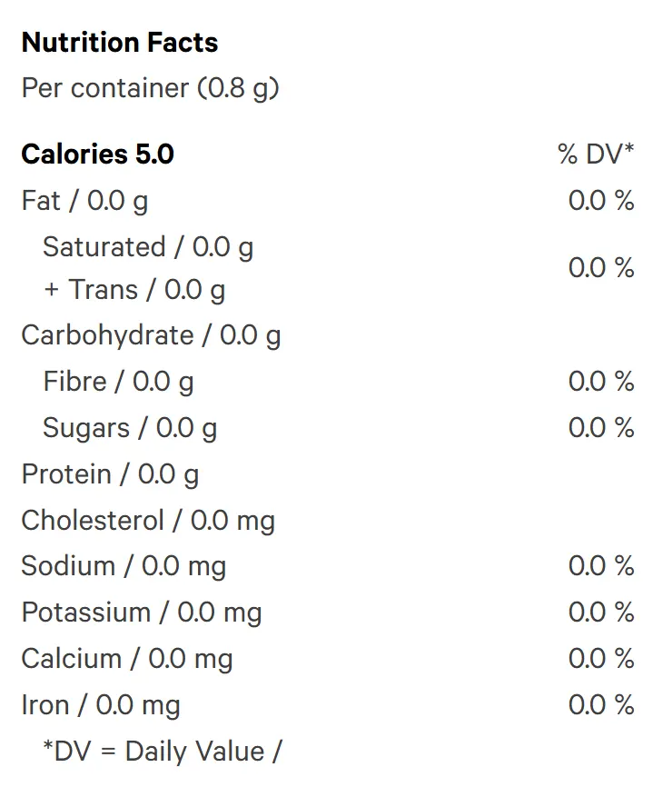 HALO ORBS CBD Cool Mint (Hard Candy) Nutrition Table