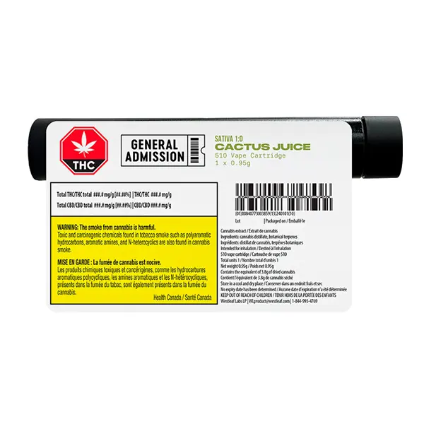 Image for Cactus Juice Sativa (1:0) 510 Thread Cartridge, cannabis all products by General Admission