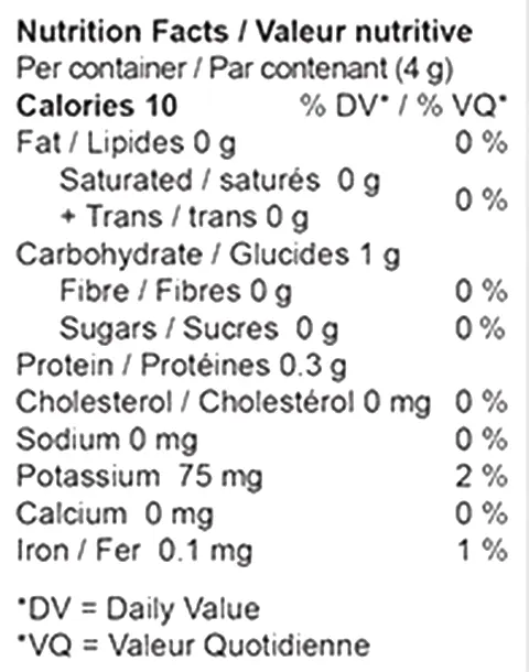 Instant Hash Coffee (Coffees, Teas) Nutrition Table