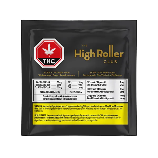 High Roller CBN THC Hash Rosin Watermelon Green Tea Gumm (Gummies) by The High Roller Club