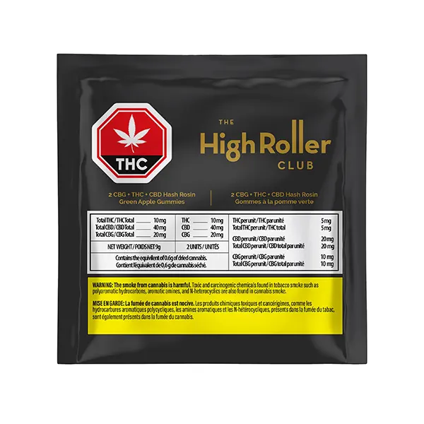 High Roller CBG THC CBD Hash Rosin Green Apple Gummies (Gummies) by The High Roller Club