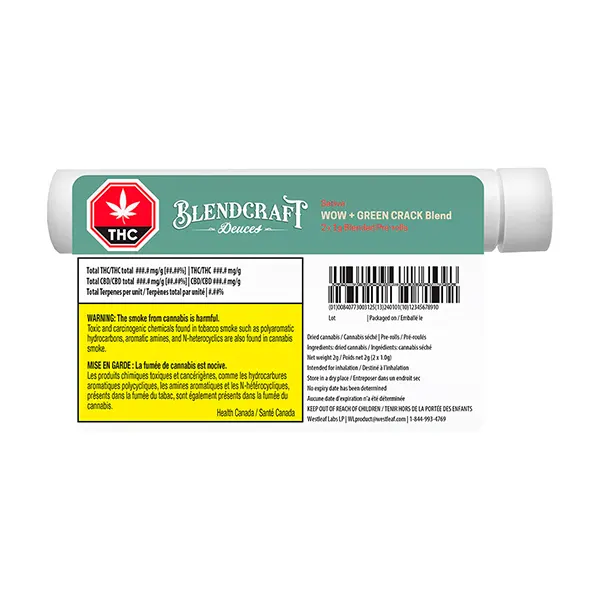 Image for Deuces Sativa WOW x Green Crack Pre-Roll, cannabis pre-rolls by Blendcraft by Qwest