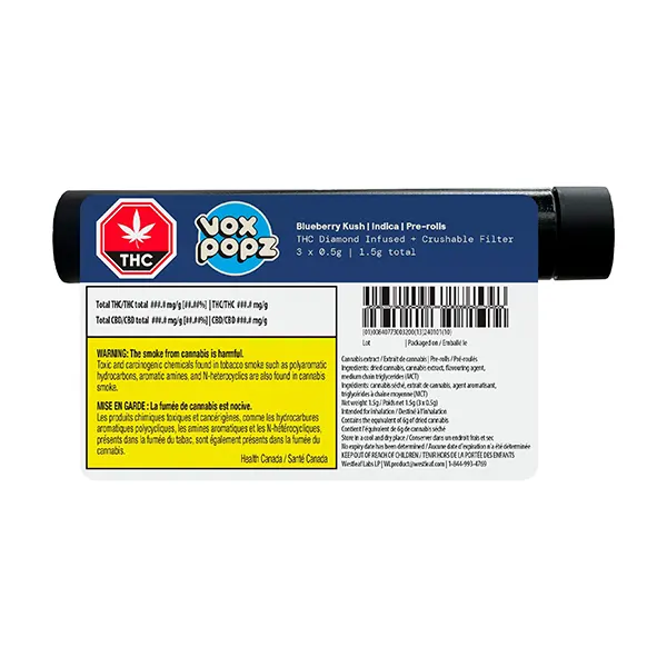 Image for Blueberry Kush Diamond Infused Crushable Pre-Roll, cannabis all products by VOX