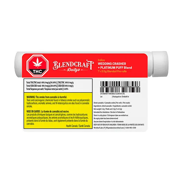 Image for Daily's Indica Wedding Crasher x Platinum Puff Pre-Roll, cannabis pre-rolls by Blendcraft by Qwest