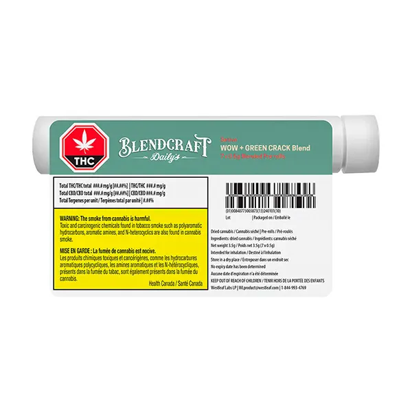 Image for Daily's Sativa WOW x Green Crack Pre-Roll, cannabis pre-rolls by Blendcraft by Qwest