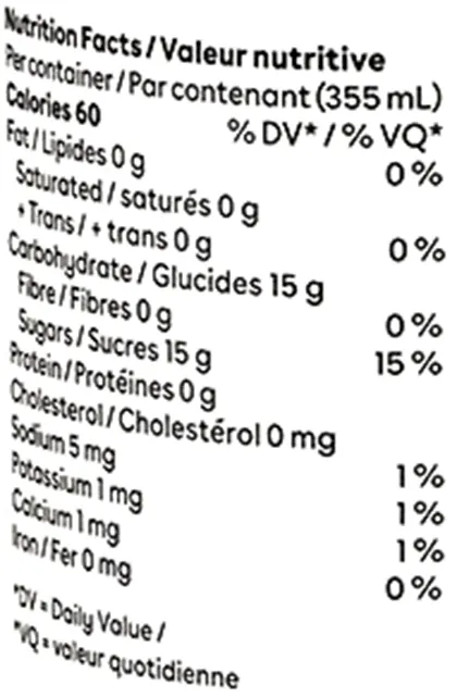 Hover Lemon Iced Tea High (Sparkling Water) Nutrition Table