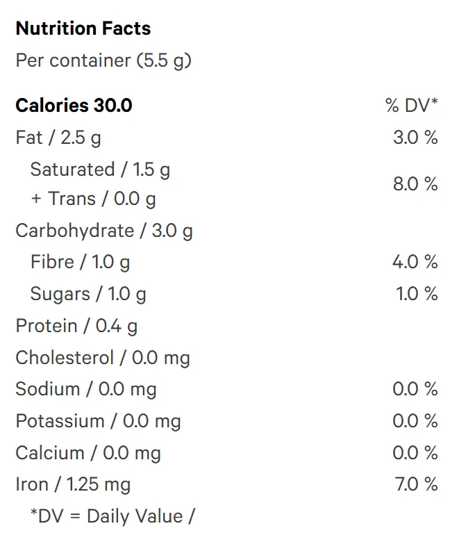 Wild Raspberry THC Organic Dark Chocolate (Chocolates) Nutrition Table