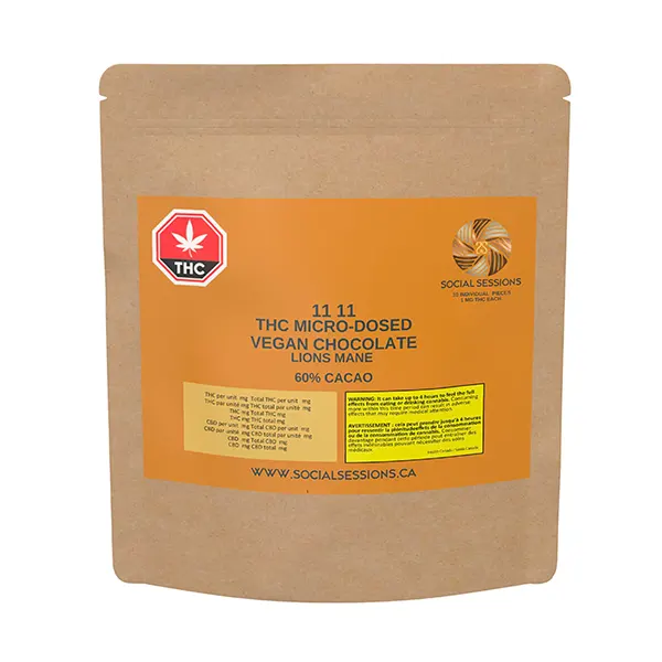 Image for 1111 THC Micro-Dosed Vegan Chocolate with Lions Mane, cannabis chocolates by Social Sessions