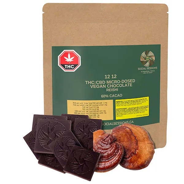 Image for 1212 THC:CBD 1:25 Micro-Dosed Vegan Chocolate Reishi Mushroom, cannabis chocolates by Social Sessions