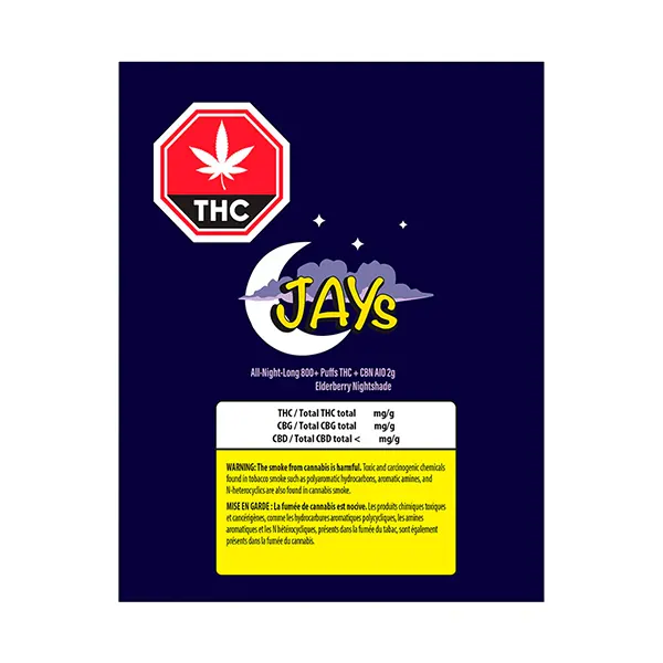 Image for All-Night-Long 800+ Puffs THC + CBN AIO, cannabis disposable vapes by Jays