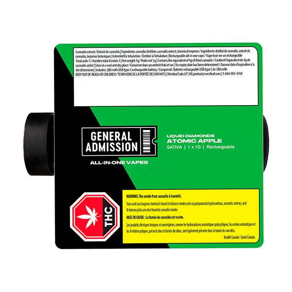 Image for Atomic Apple Liquid Diamond All-In-One Vape, cannabis disposable vapes by General Admission