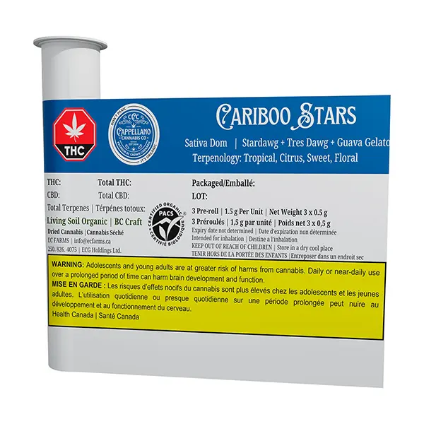 Image for BC Organic (LSO) Cariboo Stars Pre-Roll, cannabis pre-rolls by Cappellano Cannabis