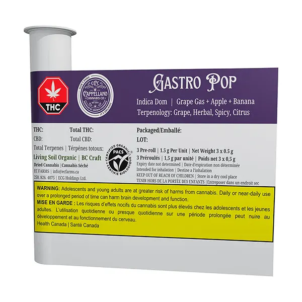 Image for BC Organic (LSO) Gastro Pop Pre-Roll, cannabis pre-rolls by Cappellano Cannabis