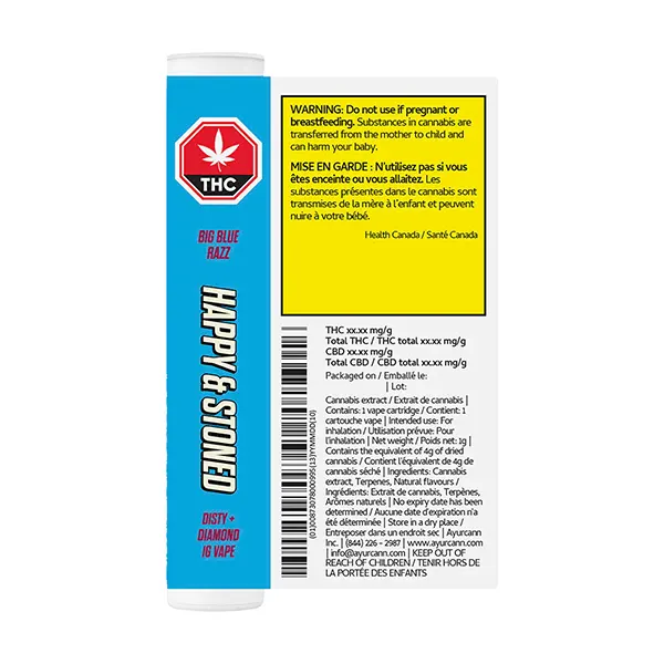 Big Blue Razz Disty+diamond 510 Thread Cartridge (510 Cartridges) by Happy & Stoned