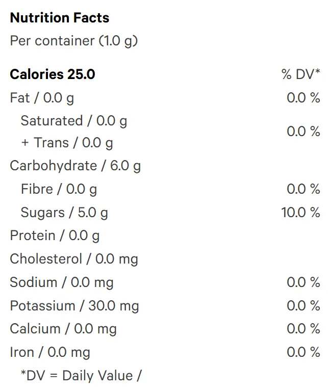 Orange Passionfruit (Soft Drinks) Nutrition Table