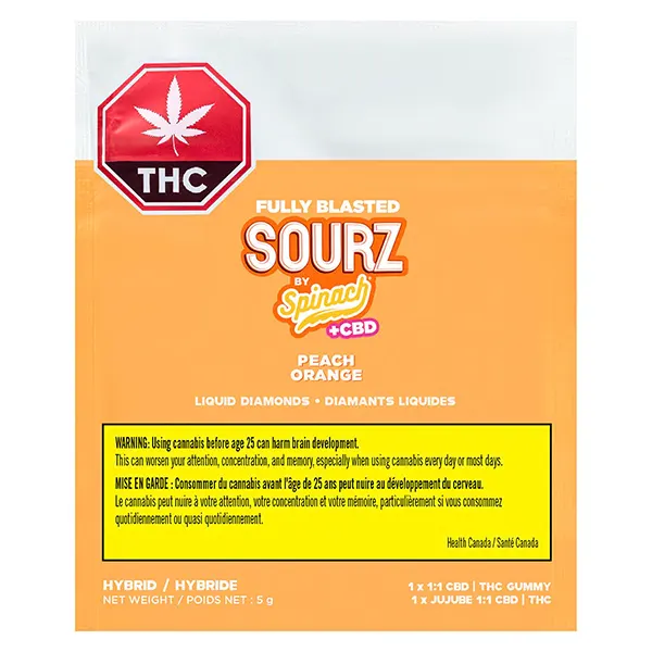 Fully Blasted Peach Orange 1:1 THC CBD Gummies (Gummies) by SOURZ by Spinach