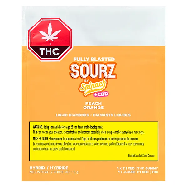 Fully Blasted Peach Orange 1:1 THC CBD Gummy (Gummies) by SOURZ by Spinach