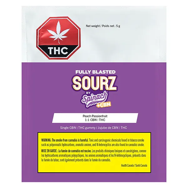 Fully Blasted Peach Passionfruit 1:1 CBN THC Gummy (Gummies) by SOURZ by Spinach