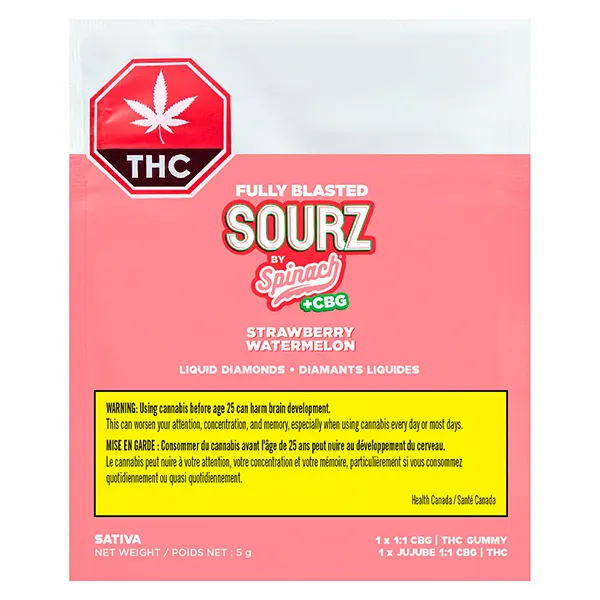 Fully Blasted Strawberry Watermelon 1:1 CBG THC Gummy (Gummies) by SOURZ by Spinach