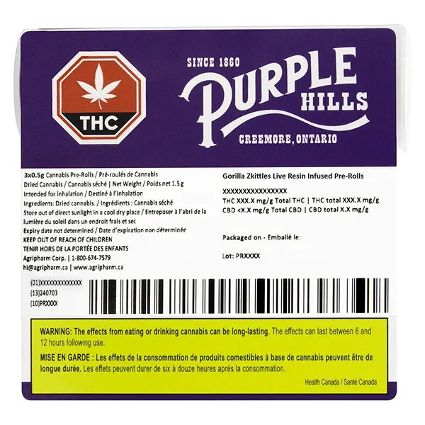 Gorilla Zkittles Live Resin Infused Pre-roll (Pre-Rolls) by Purple Hills