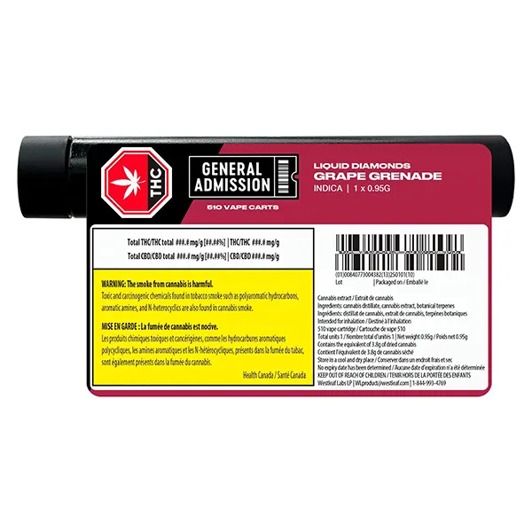 Grape Grenade Indica Liquid Diamon 510 Thread Vape Cartridge (510 Cartridges) by General Admission