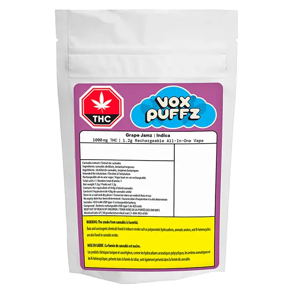 Grape Jamz Rechargeable All-in-one Vape 1000 THC (Disposable Vapes) by VOX