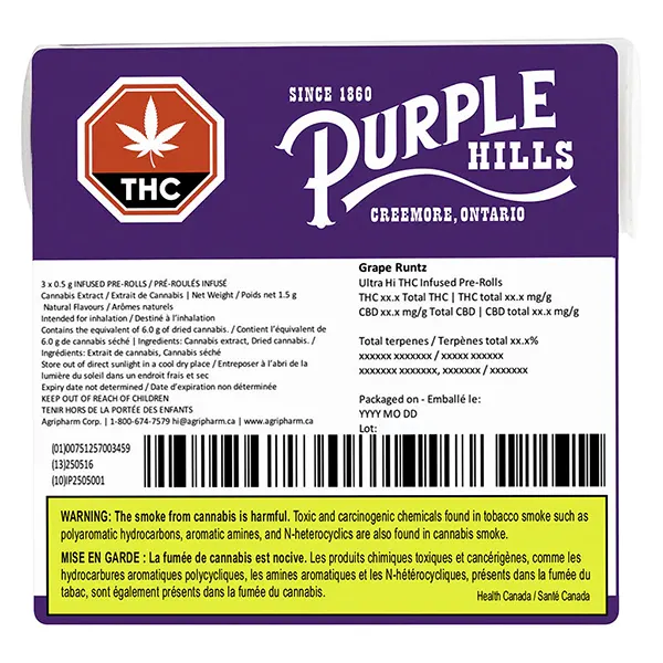 Grape Runtz Ultra Hi THC Infused Pre-Roll (Pre-Rolls) by Purple Hills