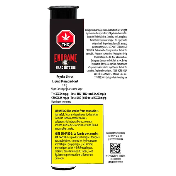 Image for Hard Hitters - Psycho Citrus Liquid Diamond 510 Thread Cart, cannabis 510 cartridges by Endgame