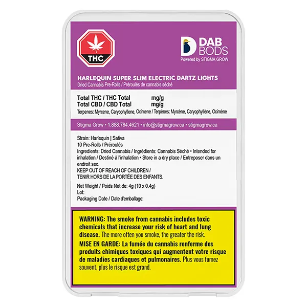 Image for Harlequin Super Slim Electric Dartz Lights Pre-roll, cannabis pre-rolls by Dab Bods