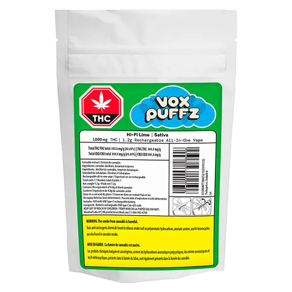 Hi-Fi Lime Rechargeable All-In-One Vape 1000 mg THC (Disposable Vapes) by VOX