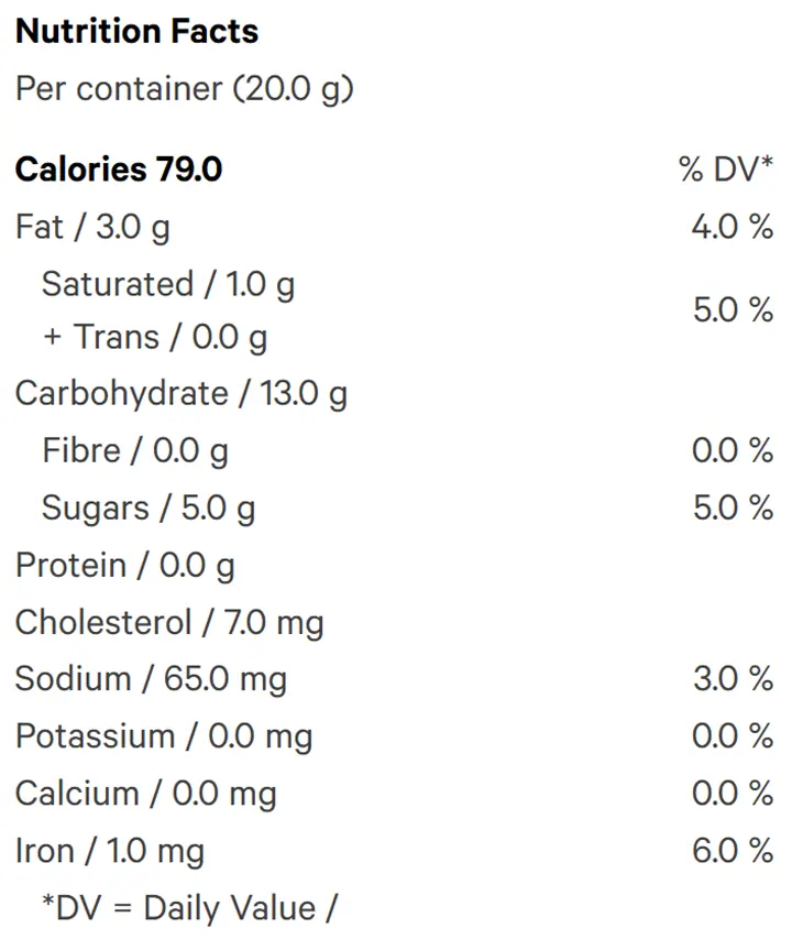 Marshmallow Square (Baked Goods) Nutrition Table