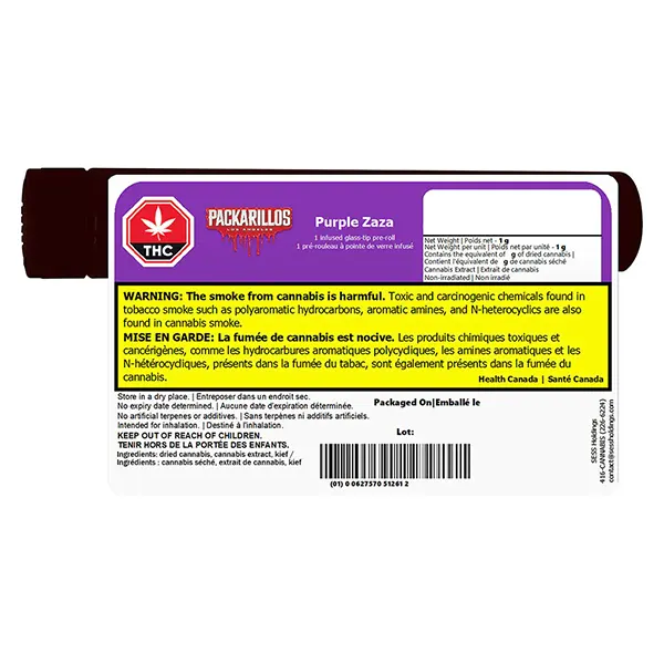 Image for Packarillos Purple Zaza Infused Pre-Roll, cannabis all products by Packs