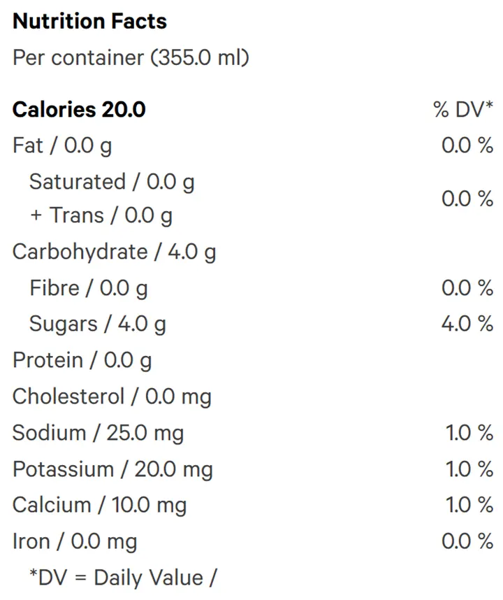 Orange Passionfruit Rapid Seltzer (Sparkling Water) Nutrition Table