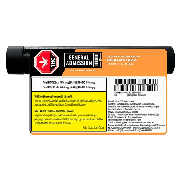 Image for Peach Rizz Liquid Diamond 510 Thread Vape Cartridge, cannabis 510 cartridges by General Admission