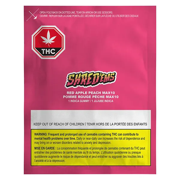 Image for Red Apple Peach MAX10 Party Pack 100 THC Gummies, cannabis all products by Shred'ems