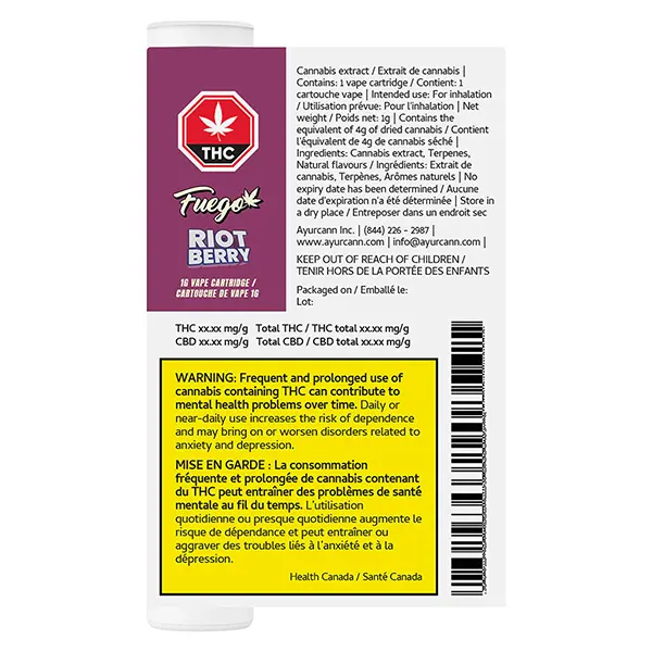 Image for Riot Berry 510 Thread Cartridge, cannabis 510 cartridges by Fuego