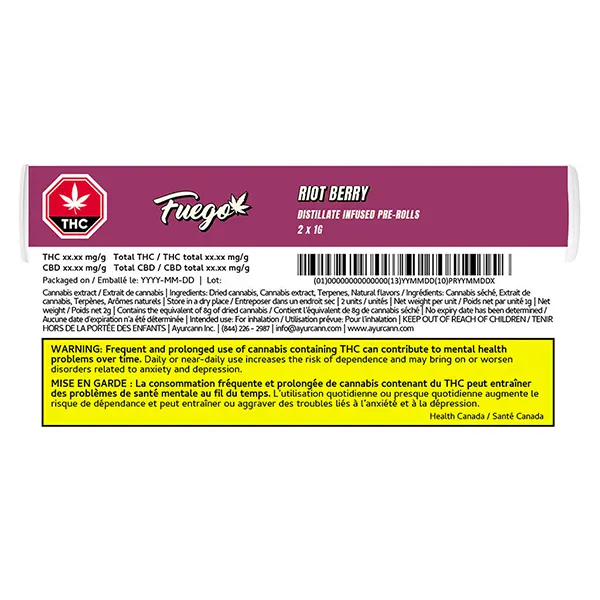 Riot Berry Distillate Infused Pre-Roll (Pre-Rolls) by Fuego