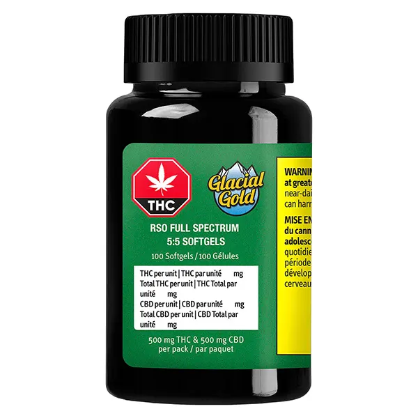 Image for RSO Full Spectrum 5:5 Softgels, cannabis capsules, softgels by Glacial Gold