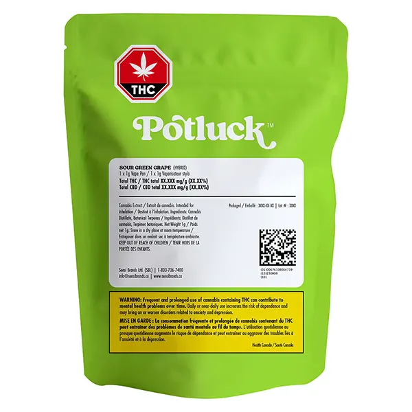 Image for Sour Green Grape Disposable Vape, cannabis disposable vapes by Potluck