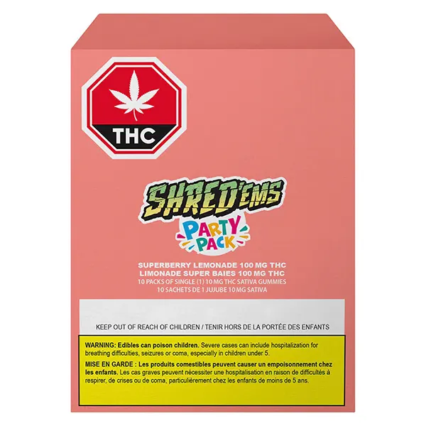 Image for Superberry Lemonade MAX10 Party Pack 100 THC Gummies, cannabis gummies by Shred'ems