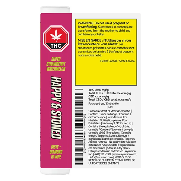 Image for Super Strawberry Watermelon Disty+diamond 510 Thread Cart, cannabis 510 cartridges by Happy & Stoned